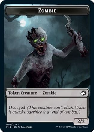 Zombie (005) // Emblem - Wrenn and Seven Double-Sided Token (MID-5 // 18) - Innistrad: Midnight Hunt Foil