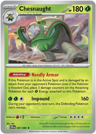Chesnaught 007/086 - Reverse Holofoil ME04 Chaos Rising - Rare
