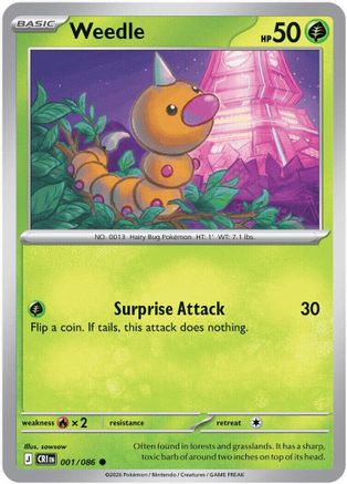 Weedle 001/086 - Reverse Holofoil ME04 Chaos Rising - Common