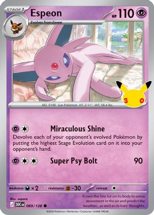 Espeon 069/128/128 - Holofoil ME 30th Celebration - Common