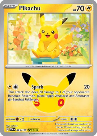 Pikachu 025/128/128 - Holofoil ME 30th Celebration - Pikachu Rare