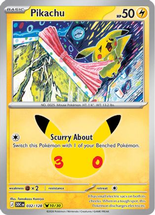 Pikachu 032/128/128 - Holofoil ME 30th Celebration - Pikachu Rare