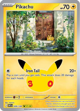 Pikachu 039/128/128 - Holofoil ME 30th Celebration - Pikachu Rare