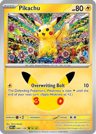 Pikachu 040/128/128 - Holofoil ME 30th Celebration - Pikachu Rare