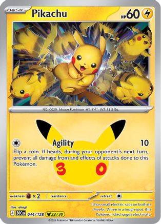 Pikachu 044/128/128 - Holofoil ME 30th Celebration - Pikachu Rare