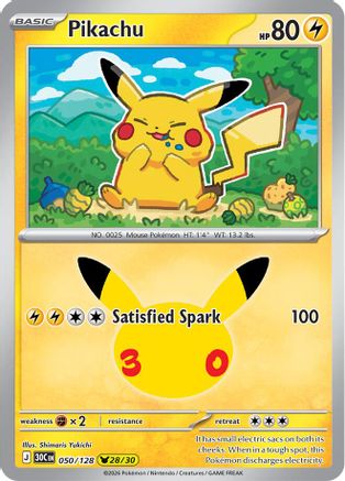 Pikachu 050/128/128 - Holofoil ME 30th Celebration - Pikachu Rare