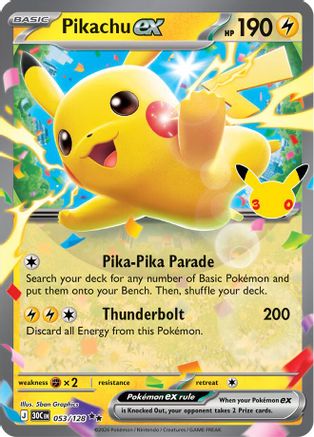 Pikachu ex 053/128/128 - Holofoil ME 30th Celebration - Double Rare