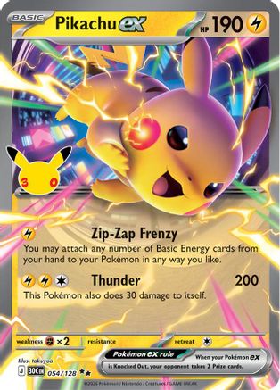 Pikachu ex 054/128/128 - Holofoil ME 30th Celebration - Double Rare