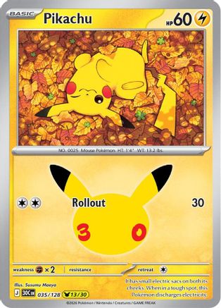 Pikachu 035/128/128 - Holofoil ME 30th Celebration - Pikachu Rare
