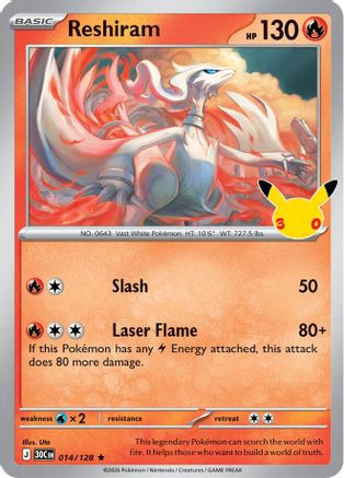 Reshiram 014/128/128 - Holofoil ME 30th Celebration - Rare