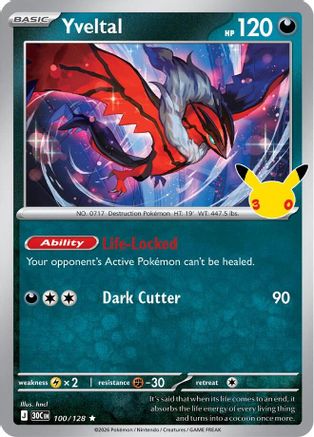 Yveltal 100/128/128 - Holofoil ME 30th Celebration - Rare