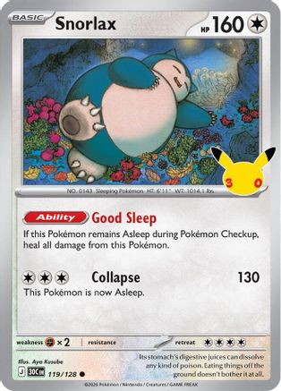 Snorlax 119/128/128 - Holofoil ME 30th Celebration - Common