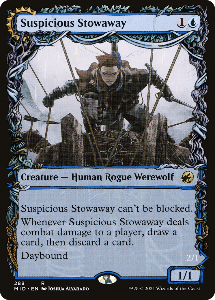 Suspicious Stowaway (Showcase) (MID-288) - Innistrad: Midnight Hunt: (Showcase, Double Faced Transform) Foil