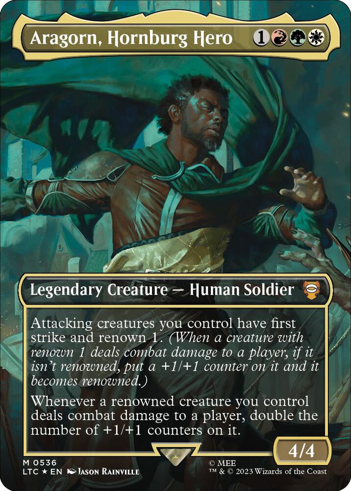 Aragorn, Hornburg Hero (Borderless) (Surge Foil) - Commander: The Lord of the Rings: Tales of Middle-earth (LTC)