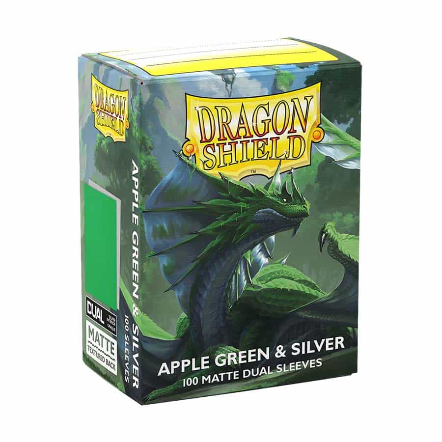 DRAGON SHIELD SLEEVES: MATTE DUAL: APPLE GREEN AND SILVER (100CT)