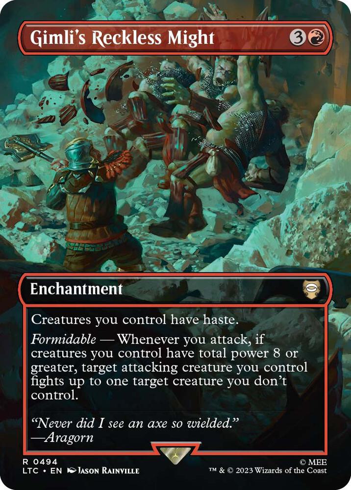 Gimli's Reckless Might (Borderless) - Commander: The Lord of the Rings: Tales of Middle-earth (LTC)