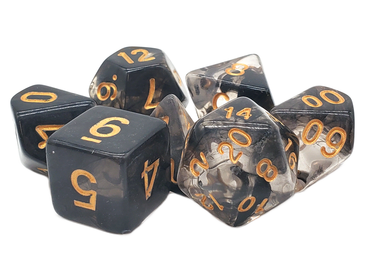 Old School 7 Piece DnD RPG Dice Set: Odyssey - Black