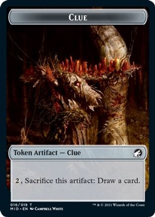 Clue // Emblem - Teferi, Who Slows the Sunset Double-Sided Token (MID-16 // 17) - Innistrad: Midnight Hunt Foil