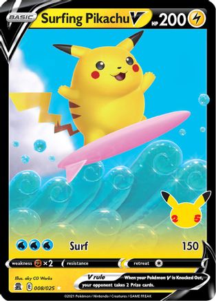 Surfing Pikachu V 008/025  - Holofoil Celebrations - Ultra Rare
