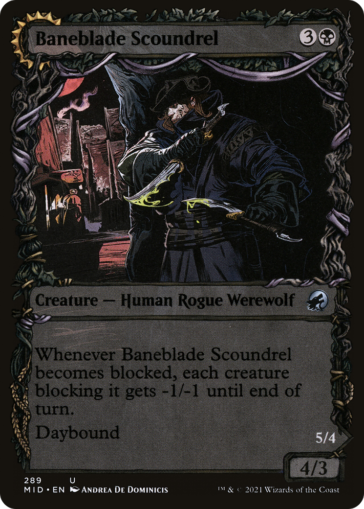 Baneblade Scoundrel (Showcase) (MID-289) - Innistrad: Midnight Hunt: (Showcase, Double Faced Transform) Foil