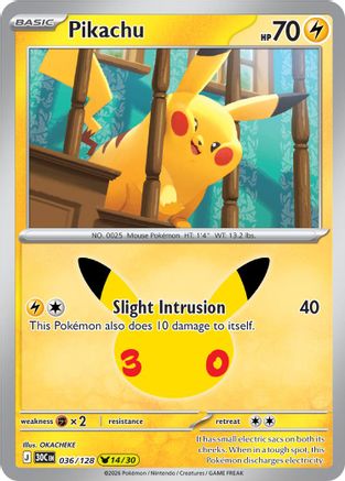 Pikachu 036/128/128  - Holofoil ME 30th Celebration - Pikachu Rare