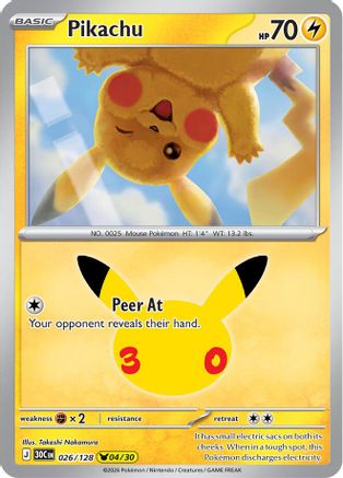 Pikachu 026/128/128  - Holofoil ME 30th Celebration - Pikachu Rare