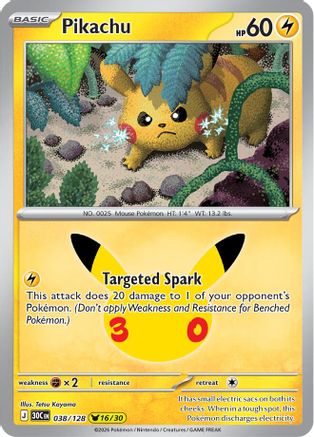 Pikachu 038/128/128  - Holofoil ME 30th Celebration - Pikachu Rare