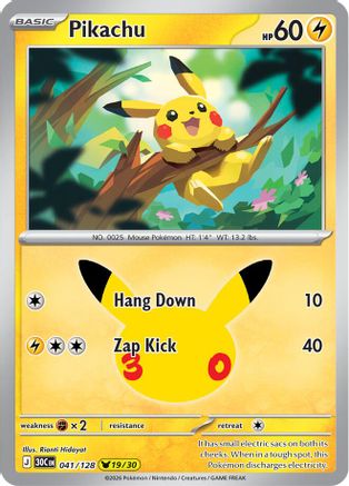 Pikachu 041/128/128  - Holofoil ME 30th Celebration - Pikachu Rare