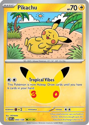 Pikachu 043/128/128  - Holofoil ME 30th Celebration - Pikachu Rare