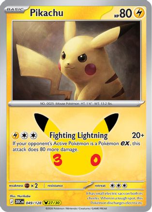 Pikachu 049/128/128  - Holofoil ME 30th Celebration - Pikachu Rare