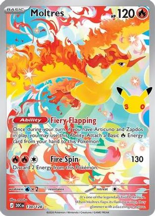 Moltres 130/128/128  - Holofoil ME 30th Celebration - Illustration Rare