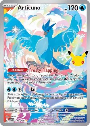 Articuno 132/128/128  - Holofoil ME 30th Celebration - Illustration Rare