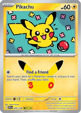 Pikachu 029/128/128  - Holofoil ME 30th Celebration - Pikachu Rare