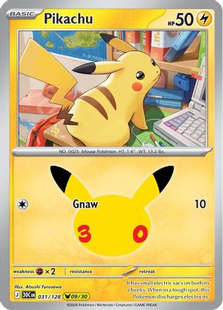 Pikachu 031/128/128  - Holofoil ME 30th Celebration - Pikachu Rare
