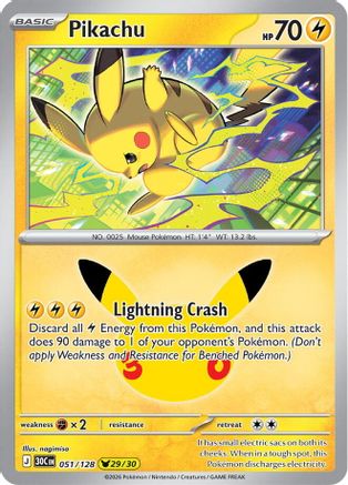 Pikachu 051/128/128  - Holofoil ME 30th Celebration - Pikachu Rare