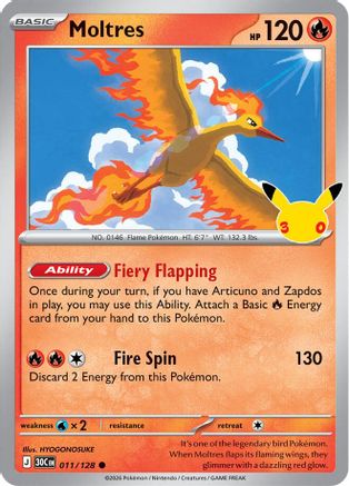 Moltres 011/128/128  - Holofoil ME 30th Celebration - Common