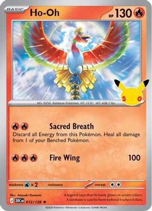 Ho-Oh 012/128/128  - Holofoil ME 30th Celebration - Rare