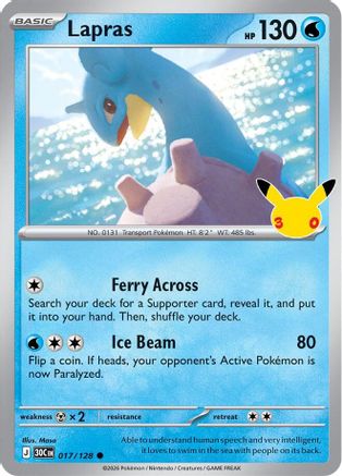 Lapras 017/128/128  - Holofoil ME 30th Celebration - Common