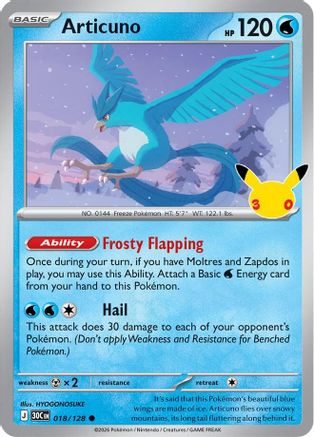 Articuno 018/128/128  - Holofoil ME 30th Celebration - Common