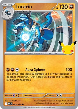Lucario 083/128/128  - Holofoil ME 30th Celebration - Common
