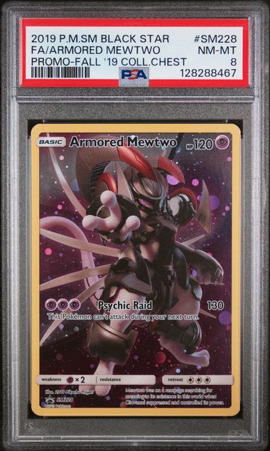 2019 POKEMON SM BLACK STAR PROMO #SM228 FA/ARMORED MEWTWO PROMO-FALL '19 COLL.CHEST PSA 8