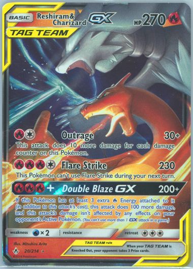 PSA 10 2019 POKEMON SUN & MOON UNBROKEN BONDS #20 RESHRM. & CHARZRD.GX UNBROKEN BONDS