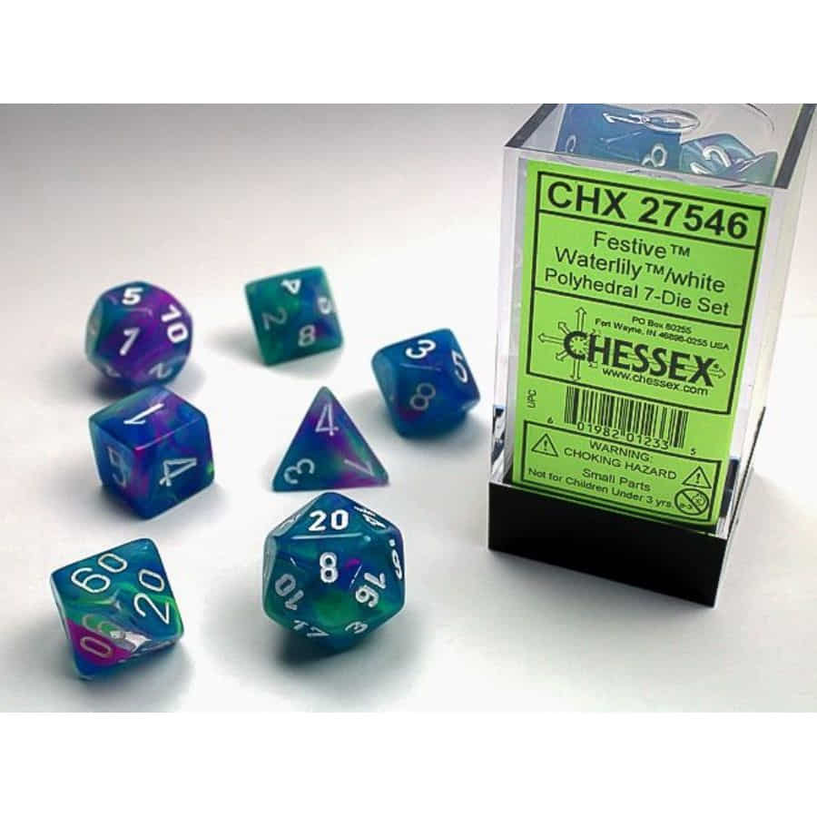 7CT FESTIVE DICE SET, WATERLILY/WHITE