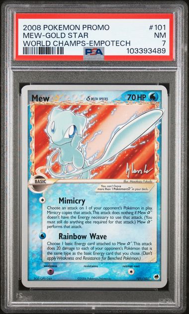 2008 POKEMON WORLD CHAMPIONSHIPS PROMO #101 MEW-GOLD STAR WORLD CHAMPS-EMPOTECH PSA 7
