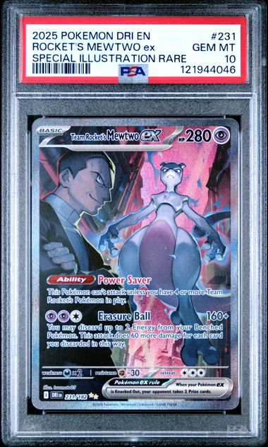 2025 POKEMON DRI EN-DESTINED RIVALS #231 ROCKET'S MEWTWO ex SPECIAL ILLUSTRATION RARE PSA 10