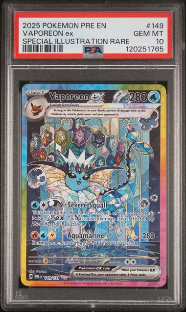2025 POKEMON PRE EN-PRISMATIC EVOLUTIONS #149 VAPOREON ex SPECIAL ILLUSTRATION RARE PSA 10