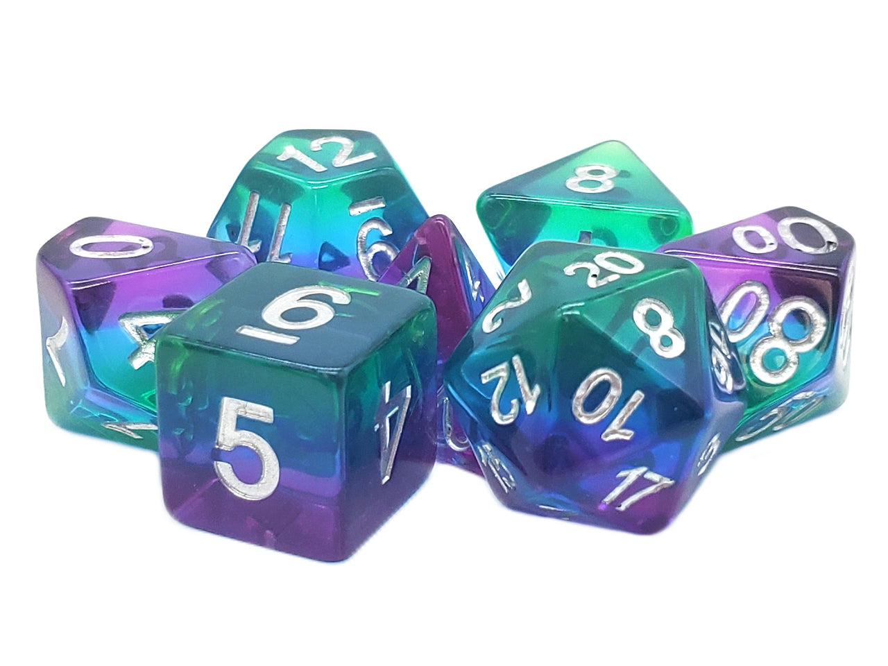 Old School 7 Piece DnD RPG Dice Set: Gradients - Translucent Blue Aurora