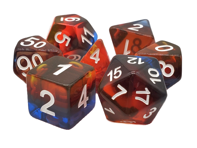 Old School 7 Piece DnD RPG Dice Set: Gradients - Translucent Burnt Horizon