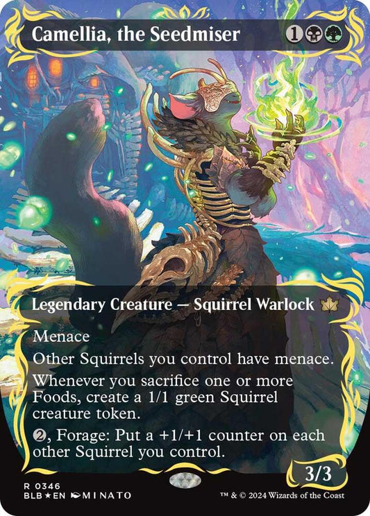 Camellia, the Seedmiser (Borderless) (Raised Foil) - Bloomburrow (BLB)