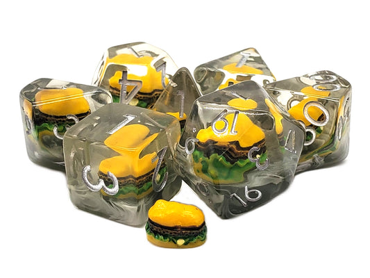 Old School 7 Piece DnD RPG Dice Set: Infused - Hamburger Time!